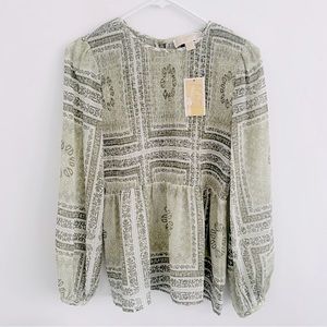 NWT Michael Kors Paisley Georgette Smocked Top